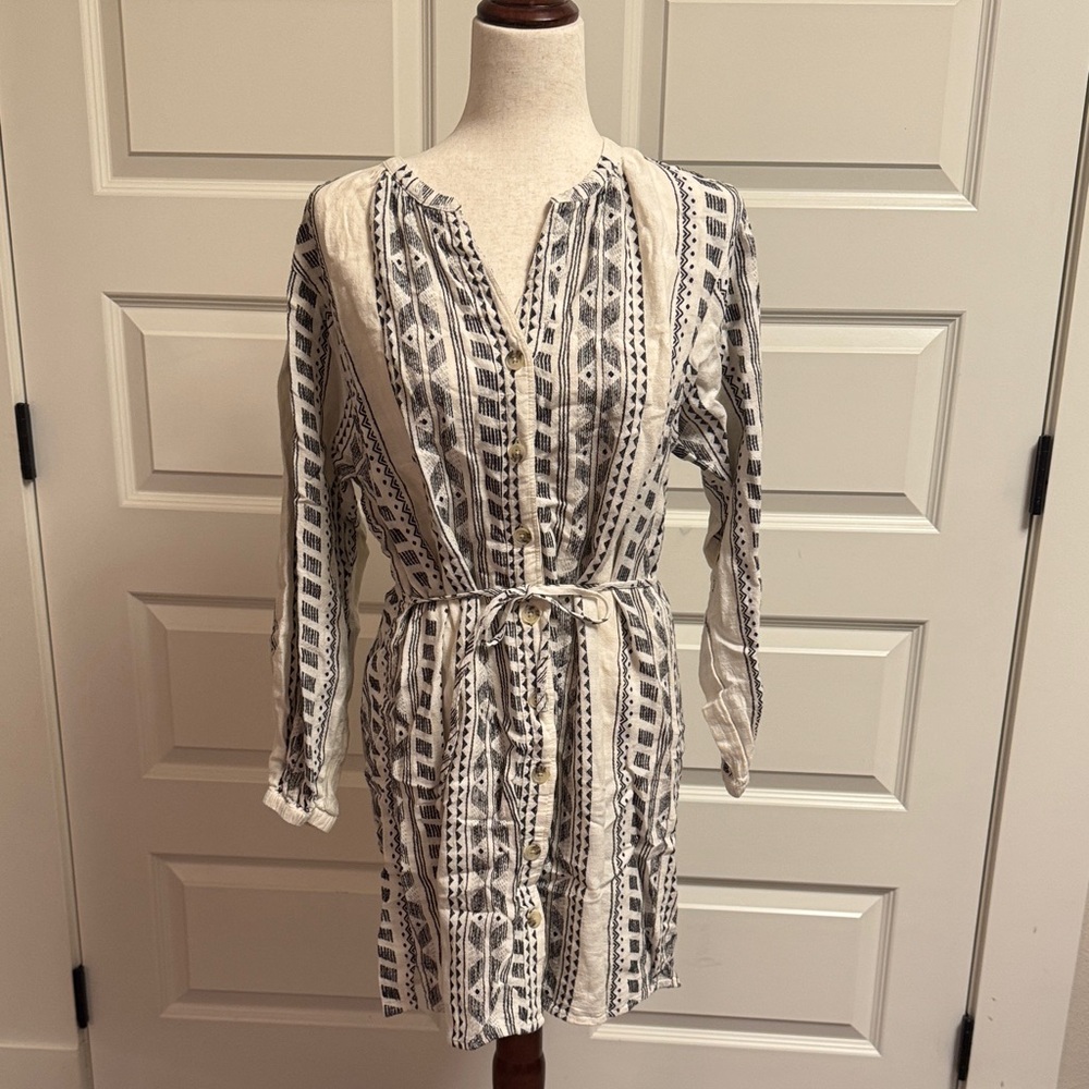 Splendid Ivory and Charcoal Tribal Stripe Tunic Dress